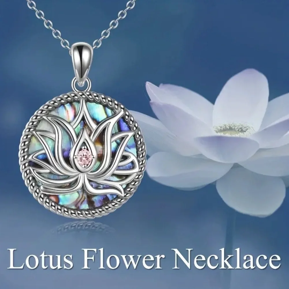 SOLD - NWOT - Pretty Lotus Flower/Abalone Shell Pendant - Picture 3 of 6